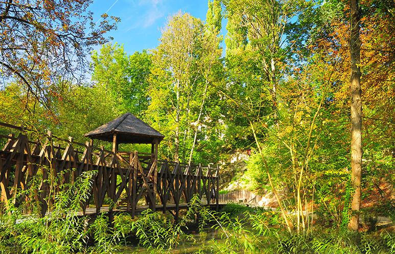 Pont à deux niveaux Visites Parc et jardin au Château du Clos Lucé - Parc Leonardo da Vinci en Val de Loire, France, Europe